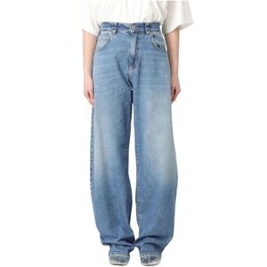 Pinko, Jeans, Dames, Blauw, W29, Katoen, Klassieke Blauwe Wide Leg Jeans