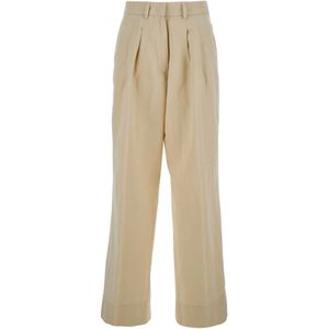 PT Torino, Broeken, Dames, Beige, XS, Katoen, Beige Katoen Linnen Broek Vrouw