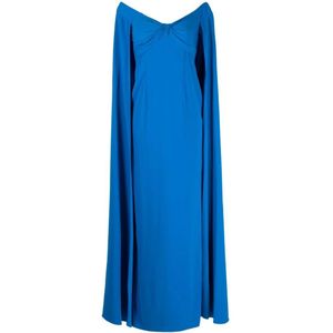 Marchesa, Kleedjes, Dames, Blauw, 4Xs, Cerulean Blue Off-Shoulder Cape Jurk