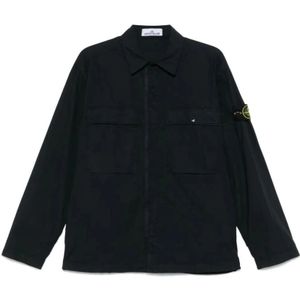 Stone Island, Jassen, Heren, Zwart, M, Katoen, Casual Katoenen Overhemd voor Mannen