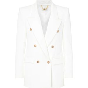 Elisabetta Franchi, Jassen, Dames, Wit, M, Leer, Ivory Blazer