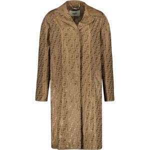 Fendi, Mantels, Dames, Beige, XS, Jacquard Jas met FF-Print