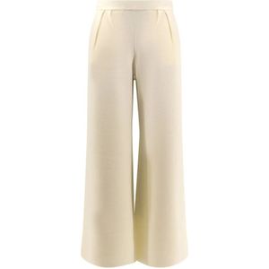 Max Mara, Broeken, Dames, Beige, L, Wol, Geribbelde taille wijde pijp wollen broek