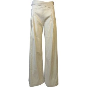 D.Exterior, Broeken, Dames, Beige, XS, Linnen, Linnen Broek in Palazzo Stijl