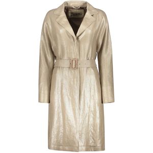 Herno, Mantels, Dames, Beige, S, Linnen, Linnen trenchcoat met reverskraag