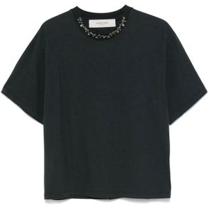 Golden Goose, Tops, Dames, Zwart, S, Katoen, T-shirt met kristallen kraag