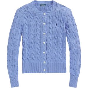 Polo Ralph Lauren, Truien, Dames, Blauw, S, Katoen, Katoenen kabelgebreide cardigan met ronde hals