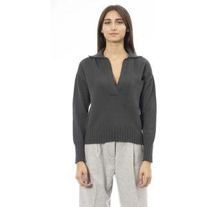 Alpha Studio, Truien, Dames, Groen, S, V-hals trui met voorzak