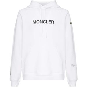 Moncler, Sweatshirts & Hoodies, Heren, Wit, S, Katoen, Witte Sweater met Capuchon en Zakken