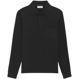 Saint Laurent, Tops, Heren, Zwart, M, Katoen, Zwart poloshirt met opgestikte zak