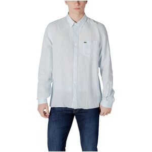 Lacoste, Overhemden, Heren, Blauw, 3Xl, Linnen, Linnen Overhemd met Lange Mouwen