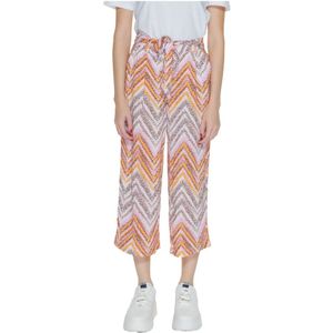 Only, Broeken, Dames, Veelkleurig, M, Roze Bedrukte Broek met Zakken en Veters