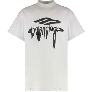 Balenciaga, Tops, Heren, Wit, S, Katoen, Versleten crew-neck T-shirt