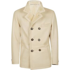 Eleventy, Jassen, Heren, Beige, M, Double-Breasted Jas in Shearling