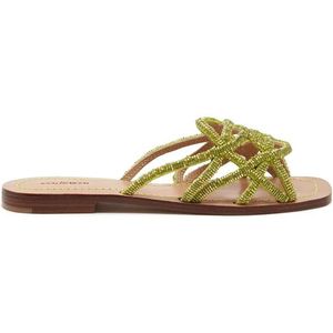 Maliparmi, Schoenen, Dames, Groen, 38 EU, Katoen, Handgeborduurde Loafer-Sandalen met Geweven Bandjes