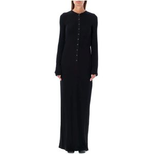 Acne Studios, Kleedjes, Dames, Zwart, XS, Zwarte Geribbelde Lange Jurk Aw 24