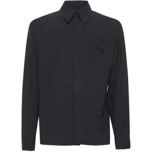 Bottega Veneta, Overhemden, Heren, Blauw, S, Wol, Blauwe Wollen Shirt met Driehoekige Zak
