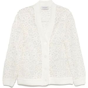 Ermanno Scervino, Truien, Dames, Wit, S, Katoen, Witte Macramé Vest met V-hals