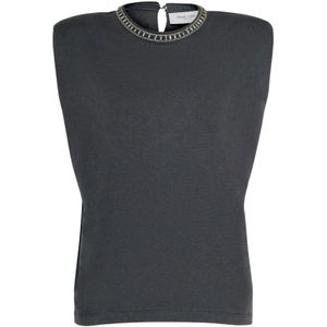 Golden Goose, Tops, Dames, Grijs, S, Katoen, Katoenen Top zonder Mouwen