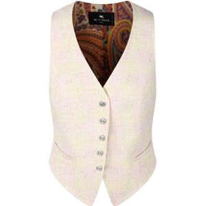 Etro, Jassen, Dames, Beige, XS, Linnen, Gevlamde Linnen Blend Geruite Vest