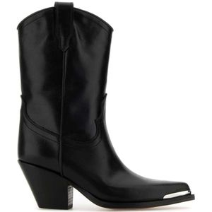 Sonora, Schoenen, Dames, Zwart, 40 EU, Zwarte leren enkellaarsjes met 8 cm hak