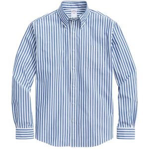 Brooks Brothers, Overhemden, Heren, Paars, M, Katoen, Regular Fit Gestreepte Poplin Knoop-Down Overhemd