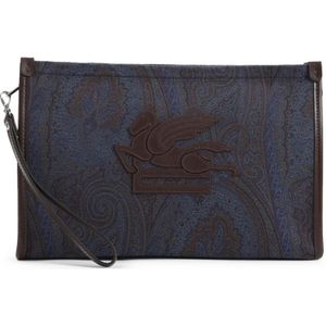 Etro, Tassen, Heren, Blauw, ONE Size, Katoen, Blauwe Clutch Tas Ss 25