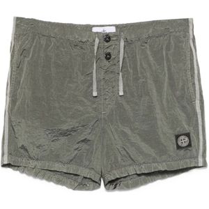 Stone Island, Badkleding, Heren, Groen, L, Groene zwemshorts met parelmoer finish