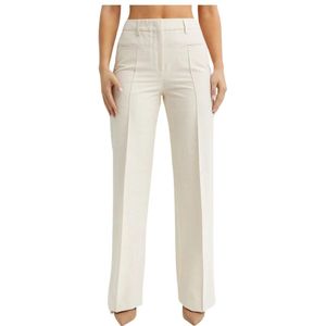 Fay, Broeken, Dames, Wit, L, Katoen, Witte Katoenen High-Waisted Broek met Wijde Pijpen