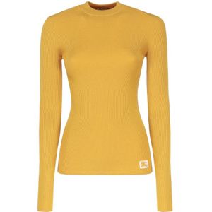 Burberry, Truien, Dames, Geel, XS, Wol, Equestrian Knight-motief Wollen Trui