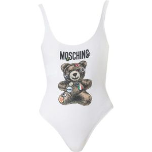 Moschino, Badkleding, Dames, Wit, XS, Polyester, Adrian Grafische Print Wit Badpak