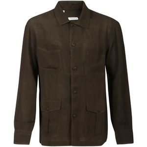 Salvatore Piccolo, Jassen, Heren, Groen, M, Linnen, Bruine Linnen Field Jacket met Zakken