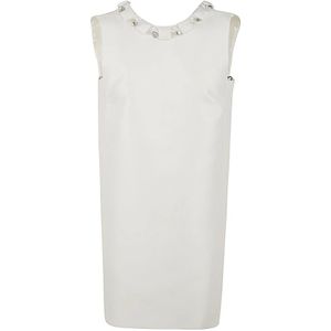 Versace, Kleedjes, Dames, Wit, S, Polyester, Witte Zijde Blend Geborduurde Cocktailjurk