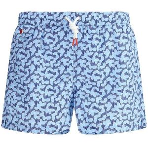 Kiton, Badkleding, Heren, Blauw, M, Zwemshorts met logo en bladerenpatroon