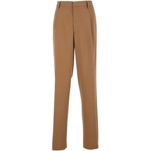 Lardini, Broeken, Heren, Beige, M, Wol, Beige Wol Pantalon met Plooien