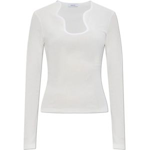 Salvatore Ferragamo, Tops, Dames, Wit, S, Katoen, Geribbelde Top