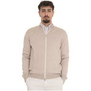 Gran Sasso, Truien, Heren, Beige, M, Wol, Dubbele rits vest van extra fijne wol