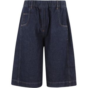 Tela, Korte broeken, Dames, Blauw, S, Katoen, Blauwe Bermuda Shorts met Elastische Taille