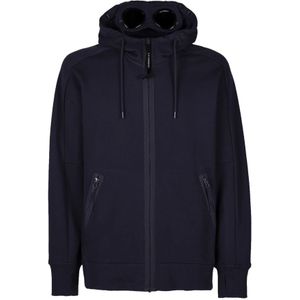 C.p. Company, Sweatshirts & Hoodies, Heren, Blauw, 3Xl, Katoen, Diagonal Fleece Goggle Hoodie