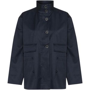 InWear, Jassen, Dames, Blauw, XS, Katoen, Marineblauwe Jas met Hoge Kraag