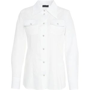 Liu Jo, Blouses & Shirts, Dames, Wit, XL, Katoen, Wit Overhemd met Rhinestone Accents