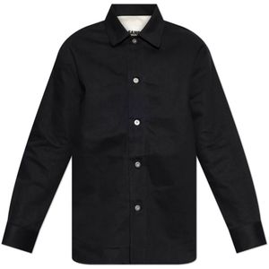 Jil Sander, Overhemden, Heren, Zwart, S, Katoen, Overhemd met zijzakken