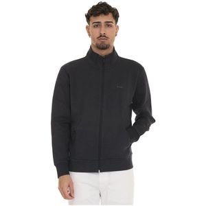 Boss, Sweatshirts & Hoodies, Heren, Blauw, M, Katoen, Sweatshirt met rits en zijlogo