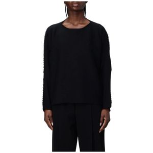 Issey Miyake, Truien, Dames, Zwart, M, Polyester, Witte Gebreide Pullover Sweater