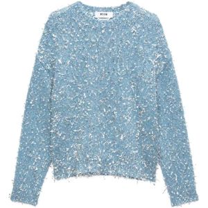 Msgm, Truien, Dames, Blauw, S, Wol, Blauwe Gebreide Kleding Dames Aw 24