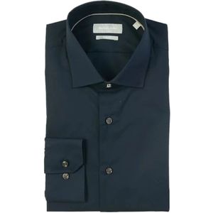 Michael Kors, Overhemden, Heren, Blauw, M, Katoen, Slim Fit Katoenen Overhemd met Franse Kraag