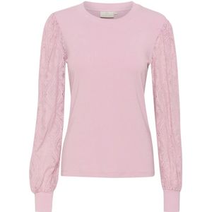 Kaffe, Blouses & Shirts, Dames, Roze, XS, Feminine Jersey Blouse met Kantmouwen