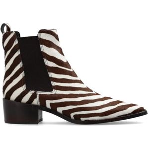 Tory Burch, Schoenen, Dames, Bruin, 36 1/2 EU, Leer, Enkellaarsjes met dierenmotief