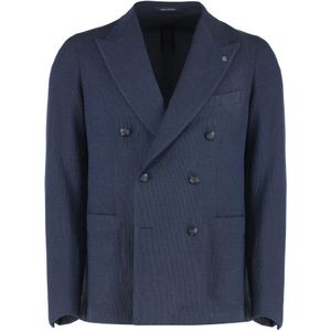 Tagliatore, Jassen, Heren, Blauw, XL, Wol, Dubbelrijige jas van maagdelijke wolmix