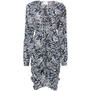 Isabel Marant, Kleedjes, Dames, Veelkleurig, S, Midnight Blue Abstract Patroon Zijden Jurk